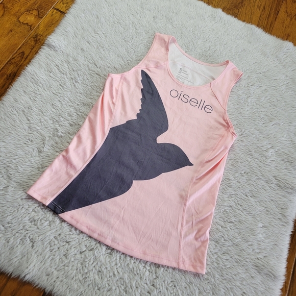 Oiselle Tank Top Women's Small Pink Bird Mesh Racerback Cycling - Picture 1 of 6